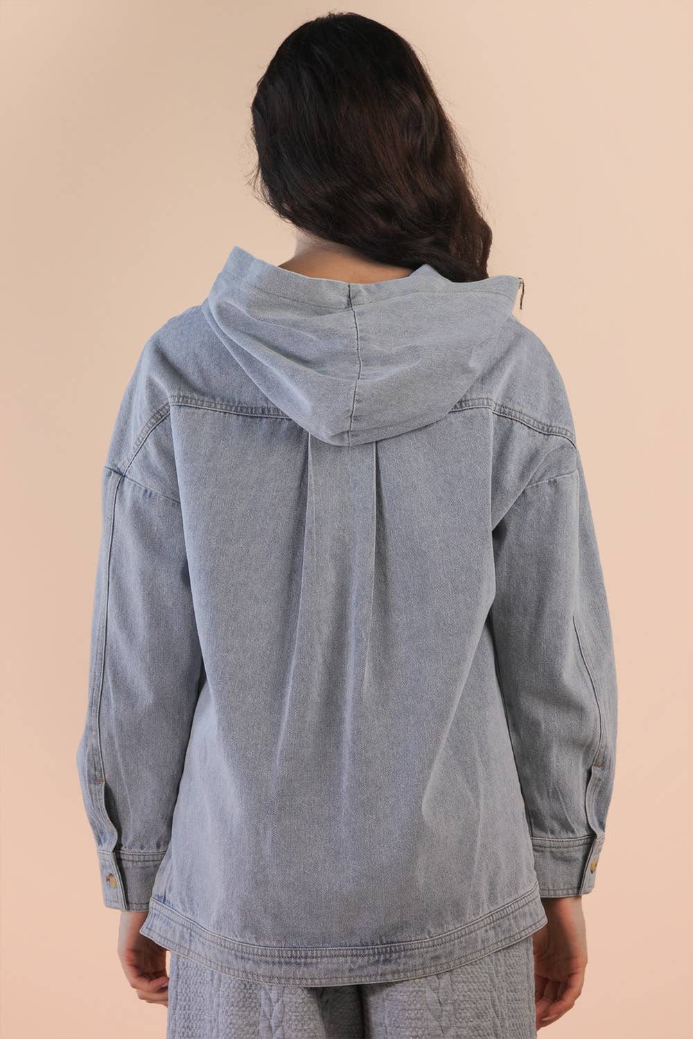 Washed Denim Casual Hood Pullover Top