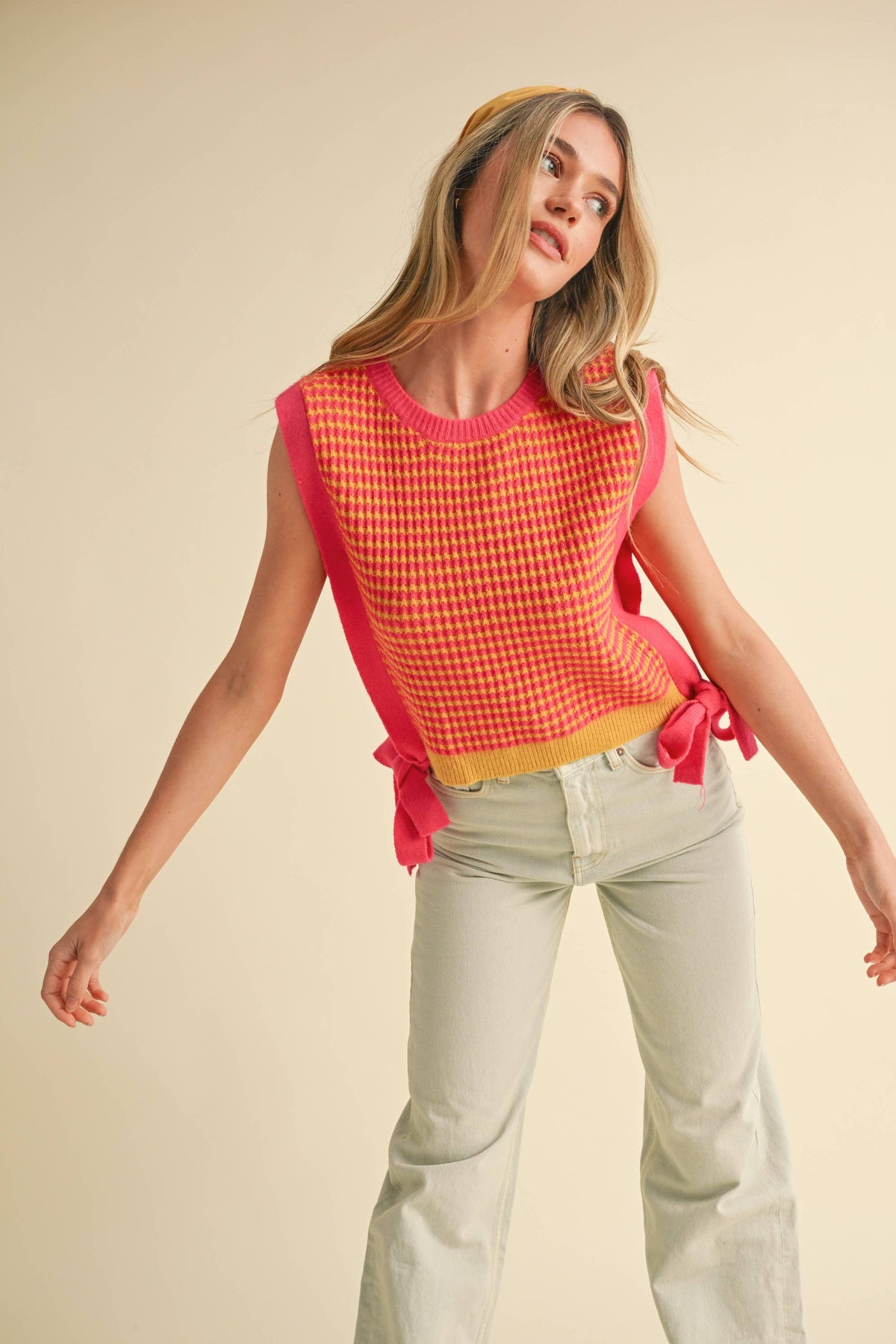 STRIPED SIDE TIE SWEATER VEST MSW10723