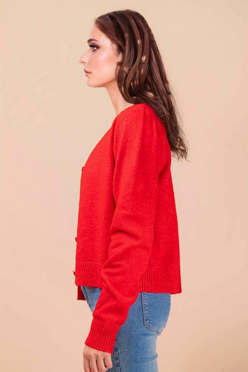 Print & Solid Soft Knit Sweater Cardigan Top