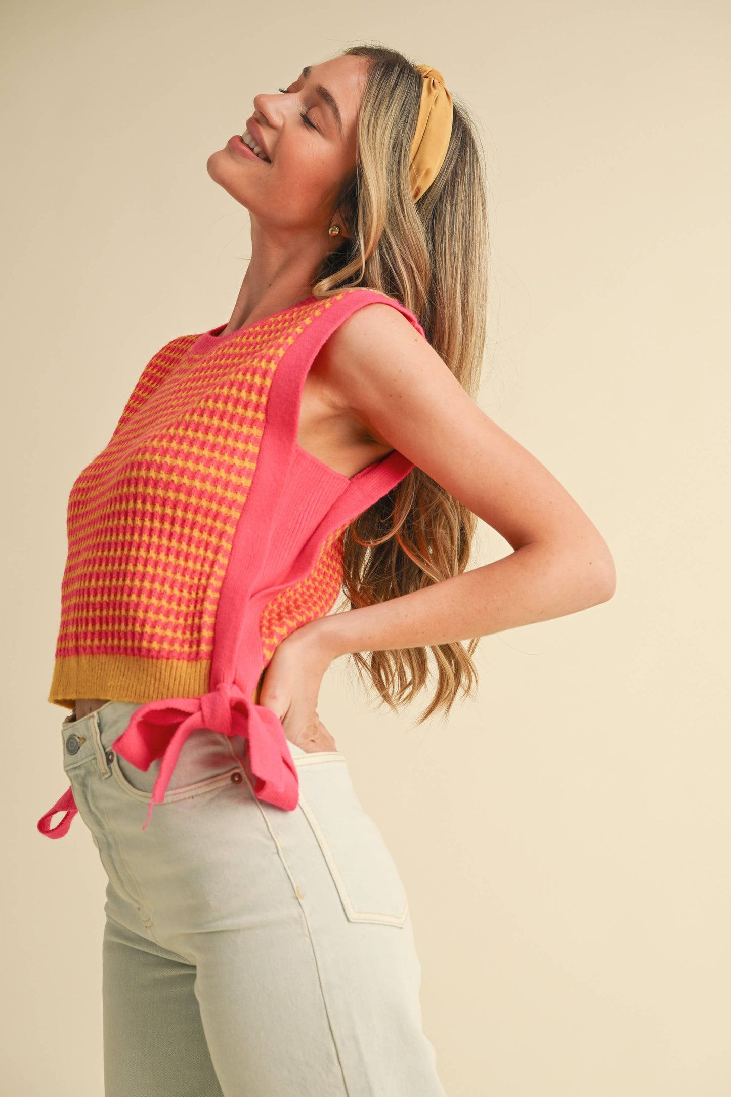 STRIPED SIDE TIE SWEATER VEST MSW10723