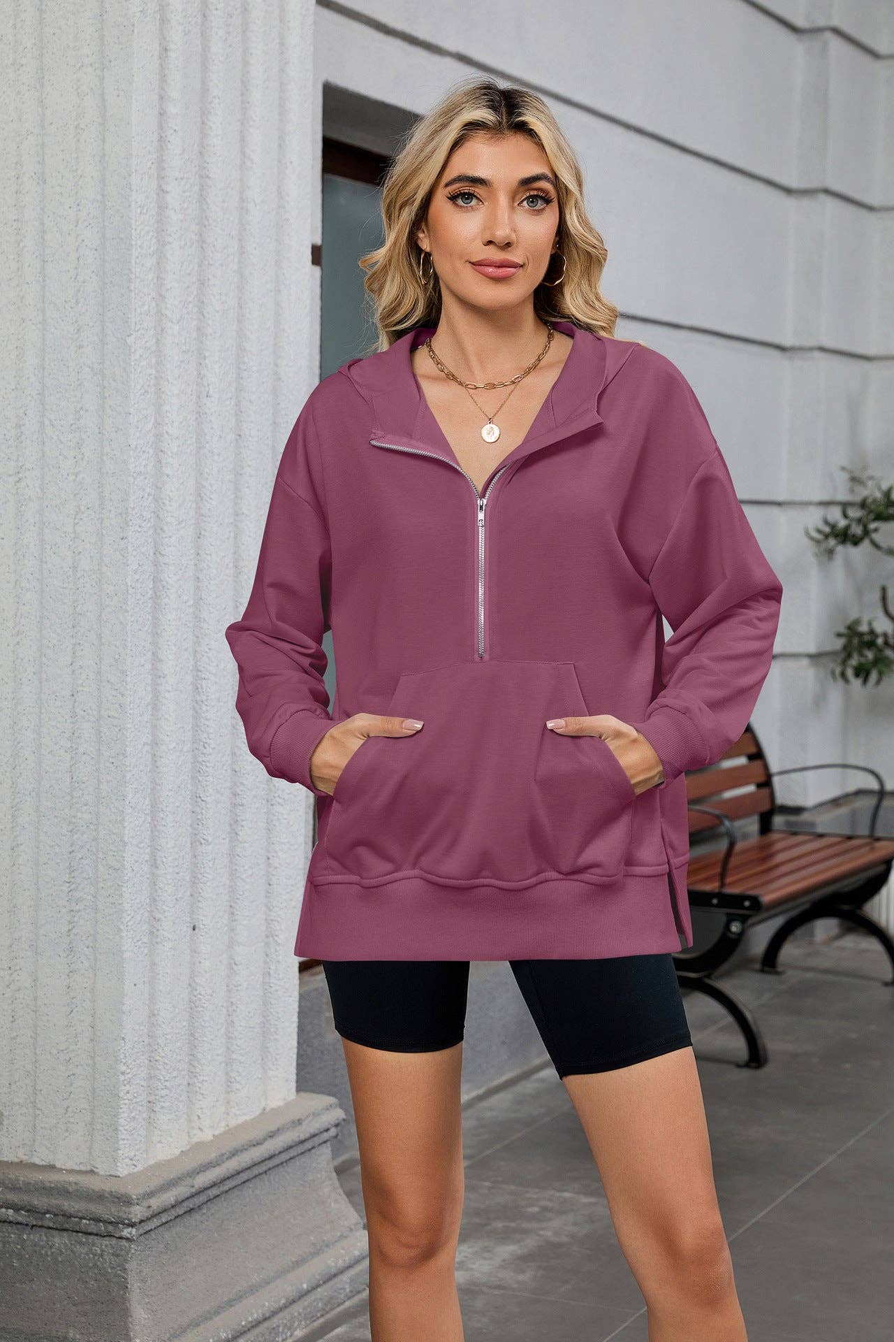 Women’s Half-Zip Hoodie with Kangaroo Pocket | Oversized Pullover