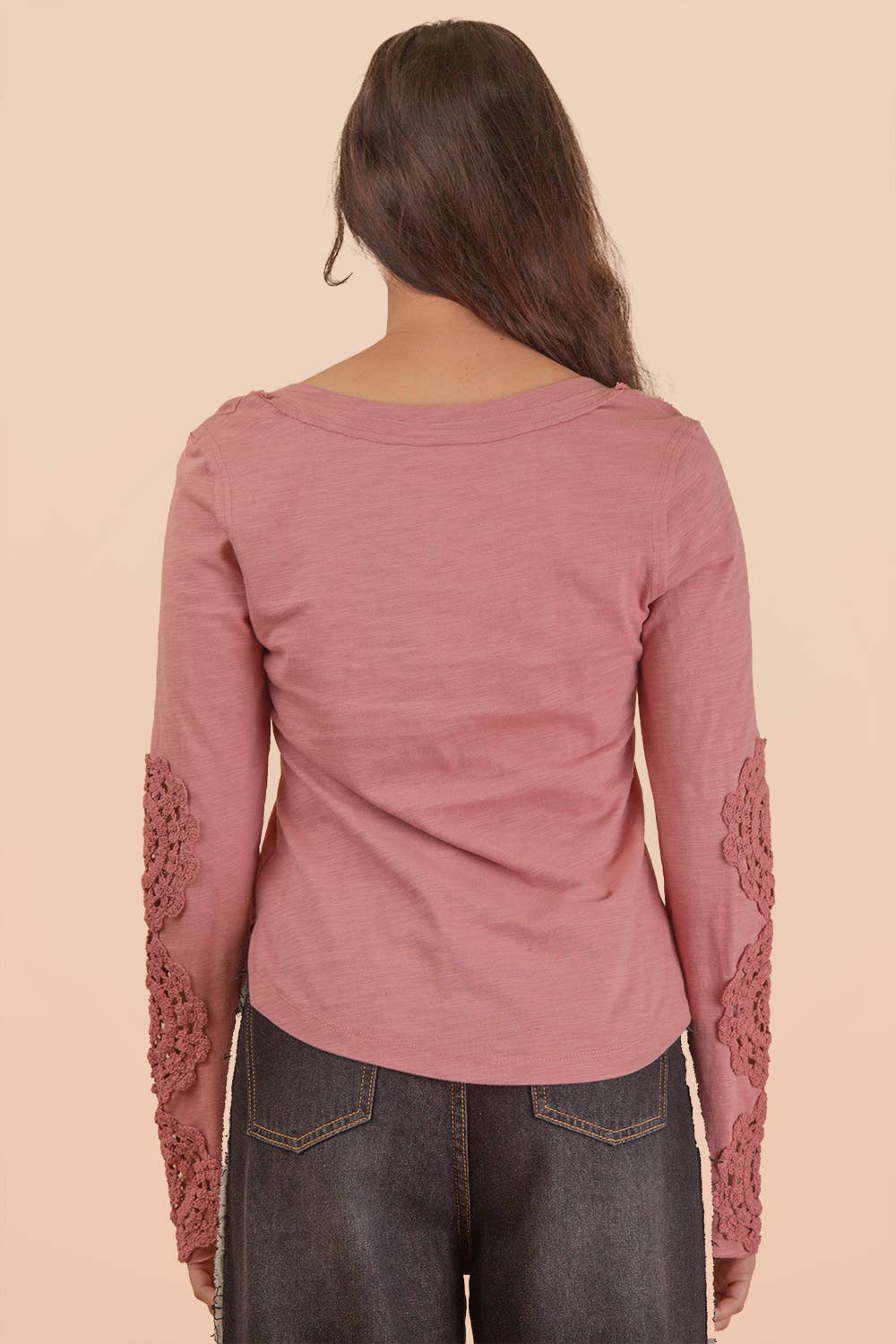 Sleeve Lace Trim Solid Knit Top