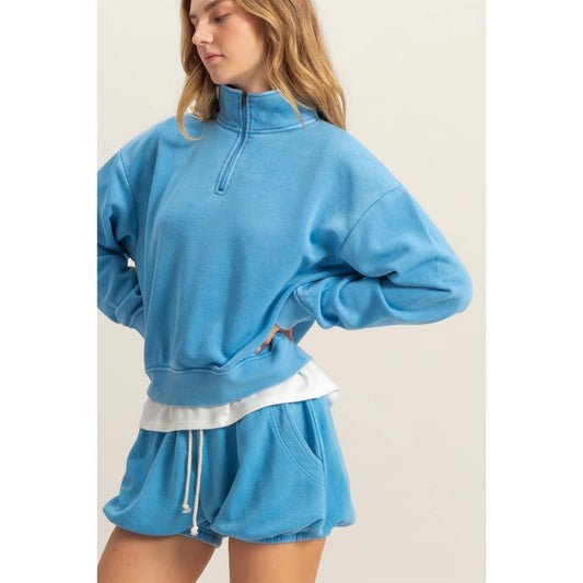 Pullover Half Zip Up Terry Sweatshirt