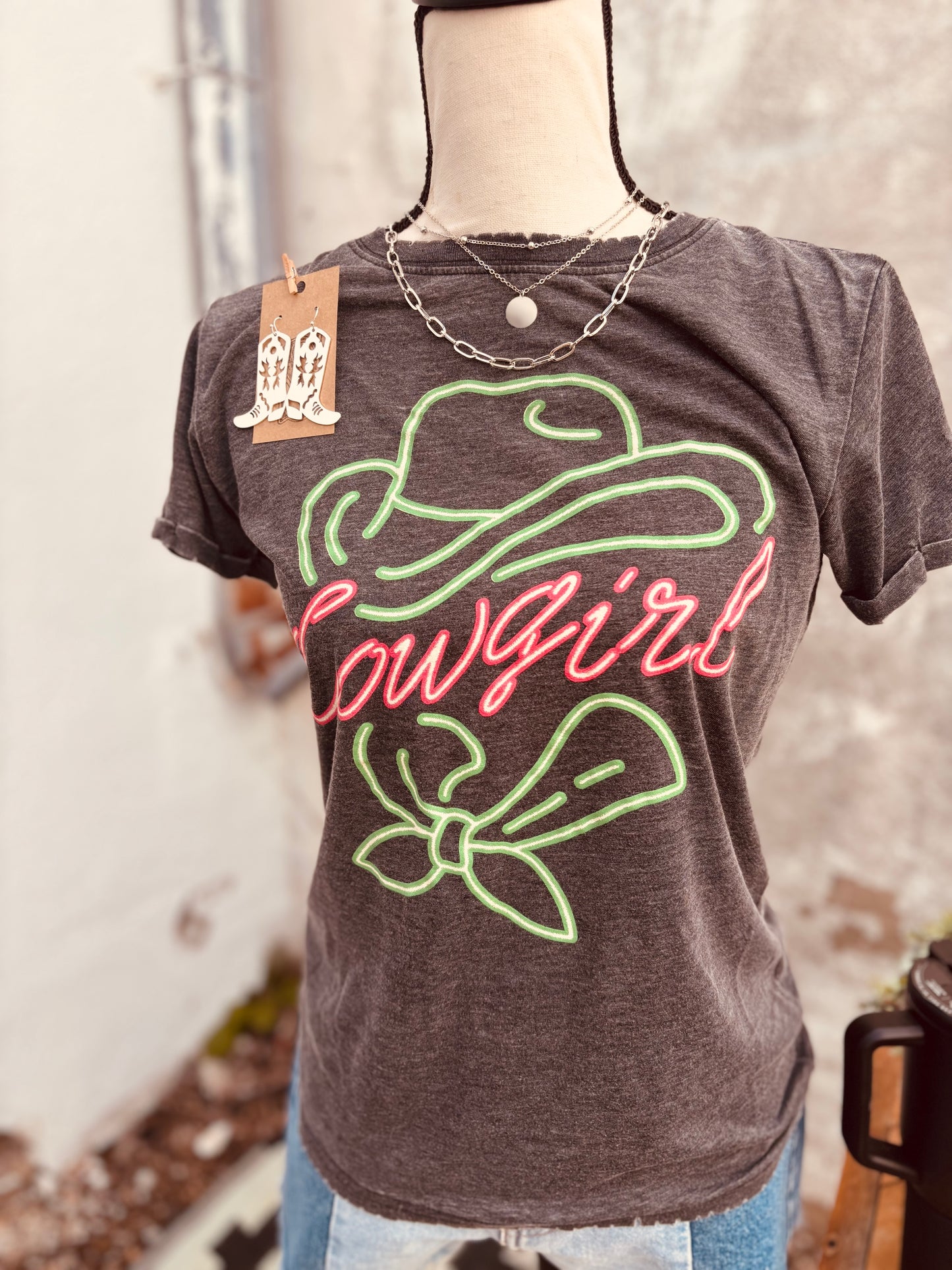 Cowgirl Neon Sign Vintage Graphic Tee