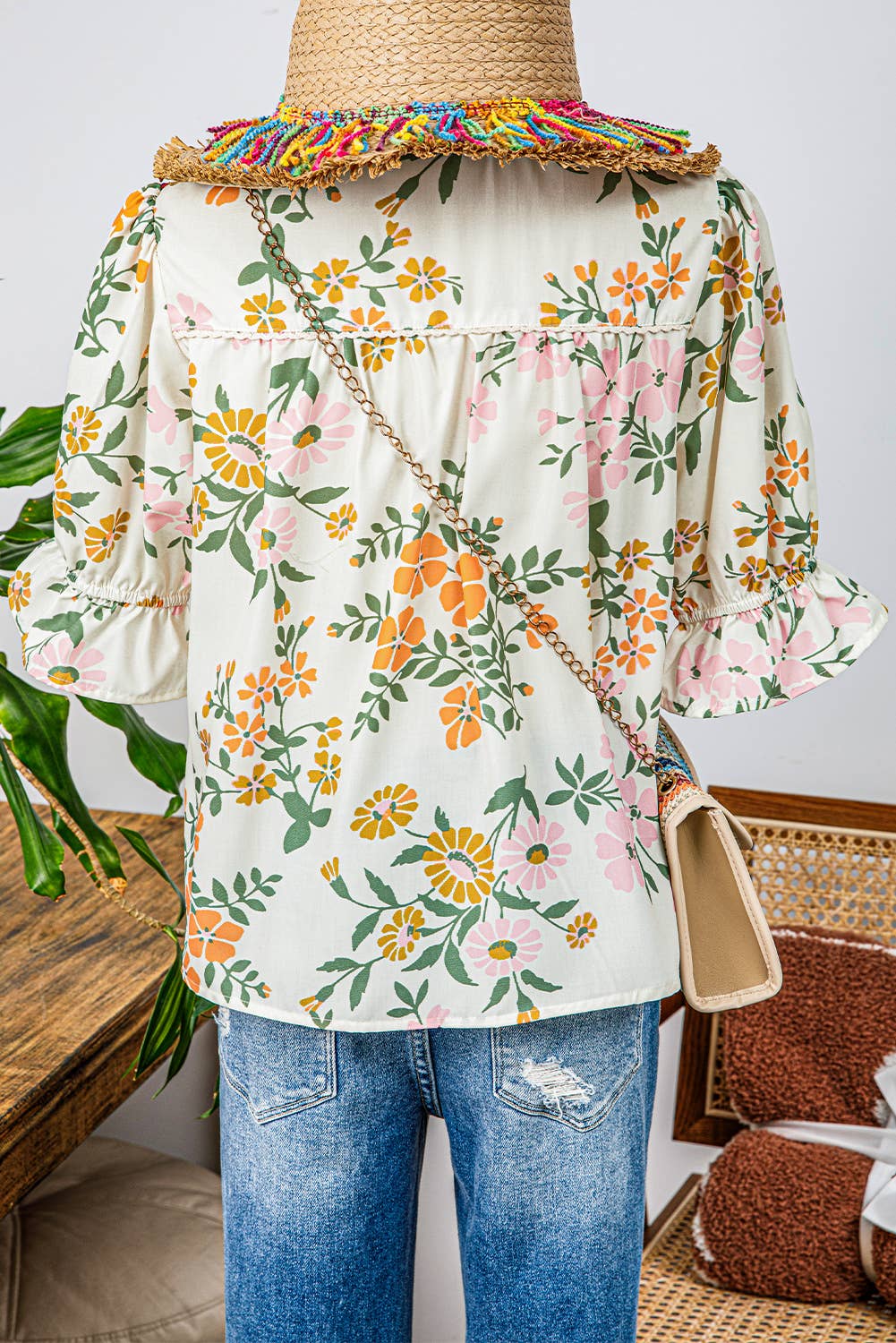 Crochet Boho Half Sleeve Floral Blouse-Missy & Plus Size