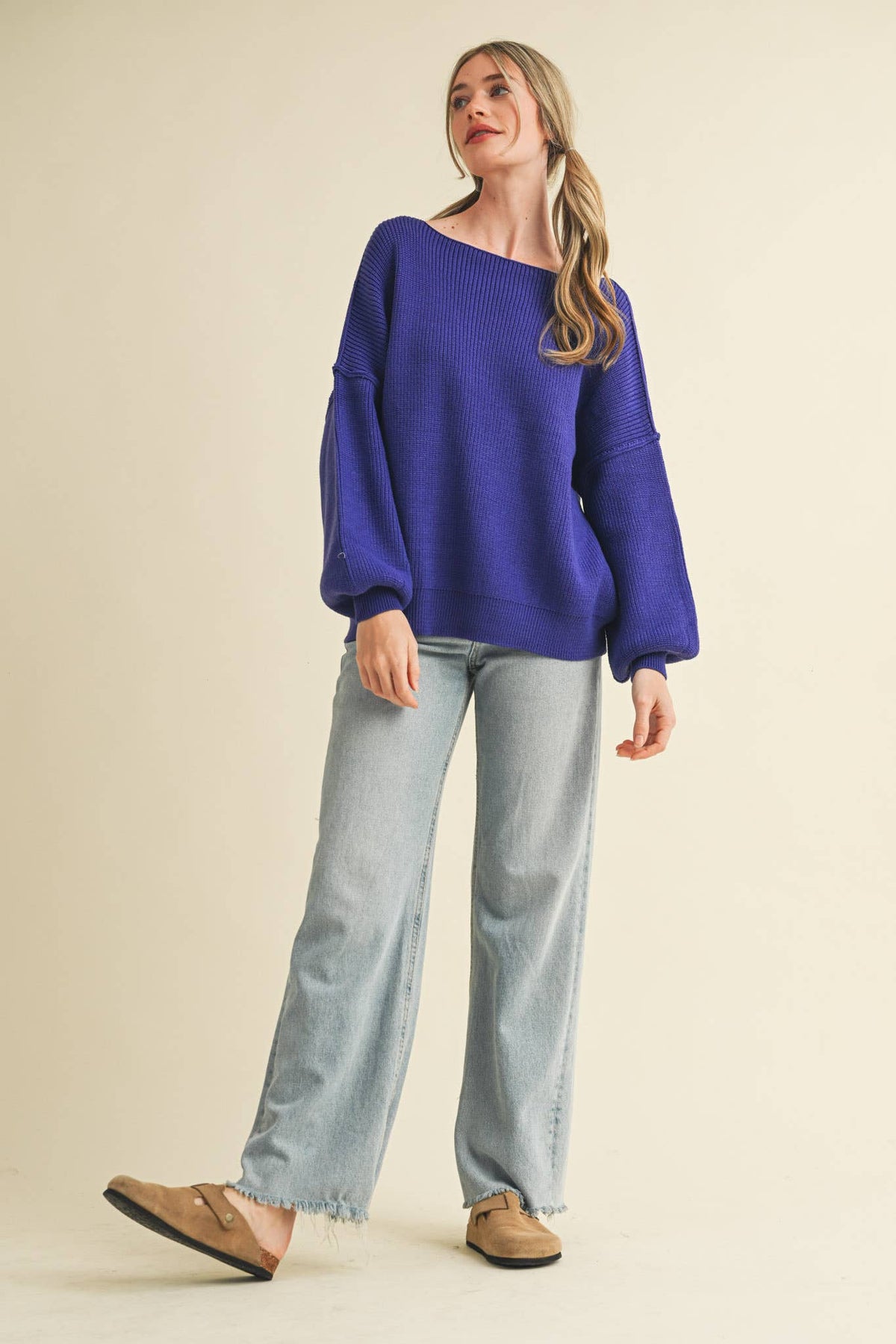 BOAT NECK BUBBLE SLEEVE SWEATER MSW8147