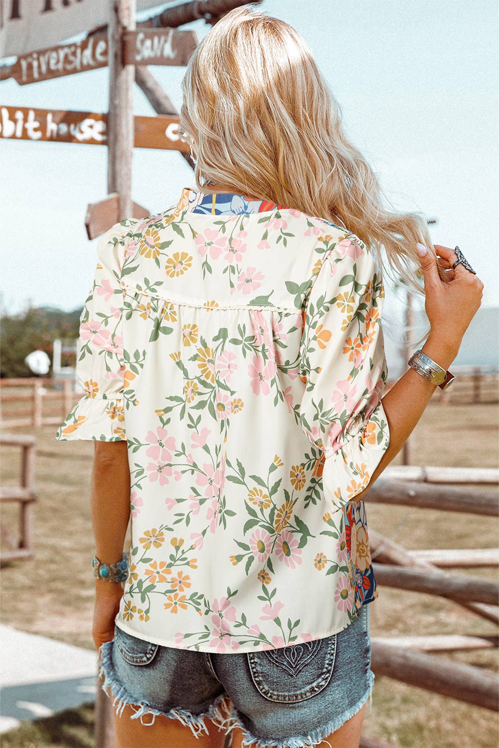 Crochet Boho Half Sleeve Floral Blouse-Missy & Plus Size