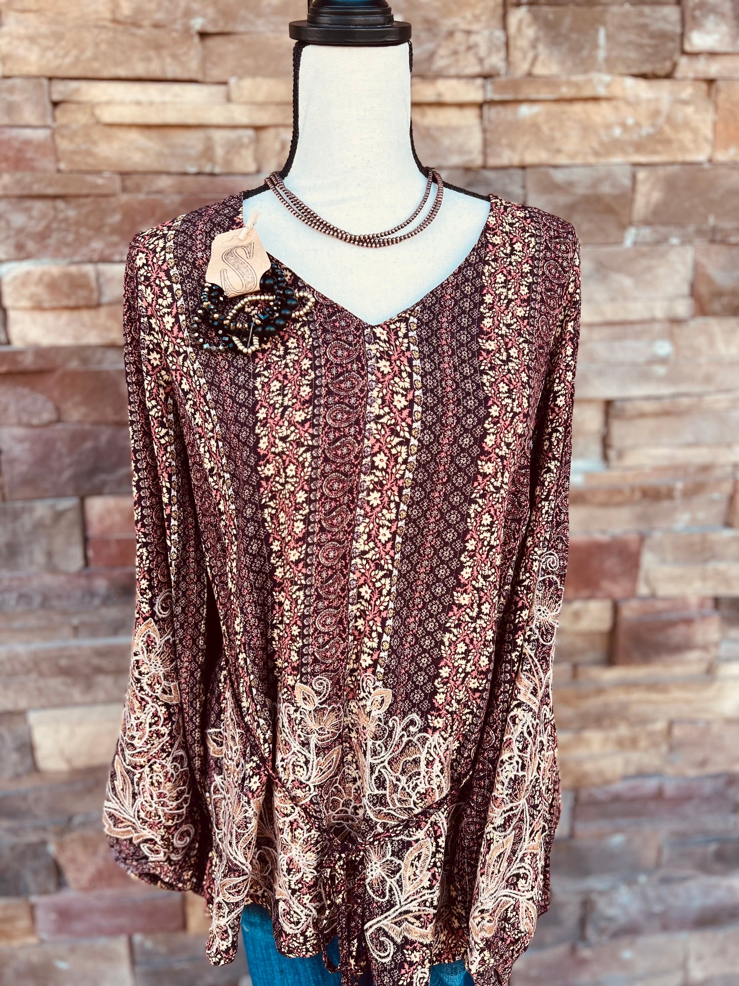 Embroidered Print Top