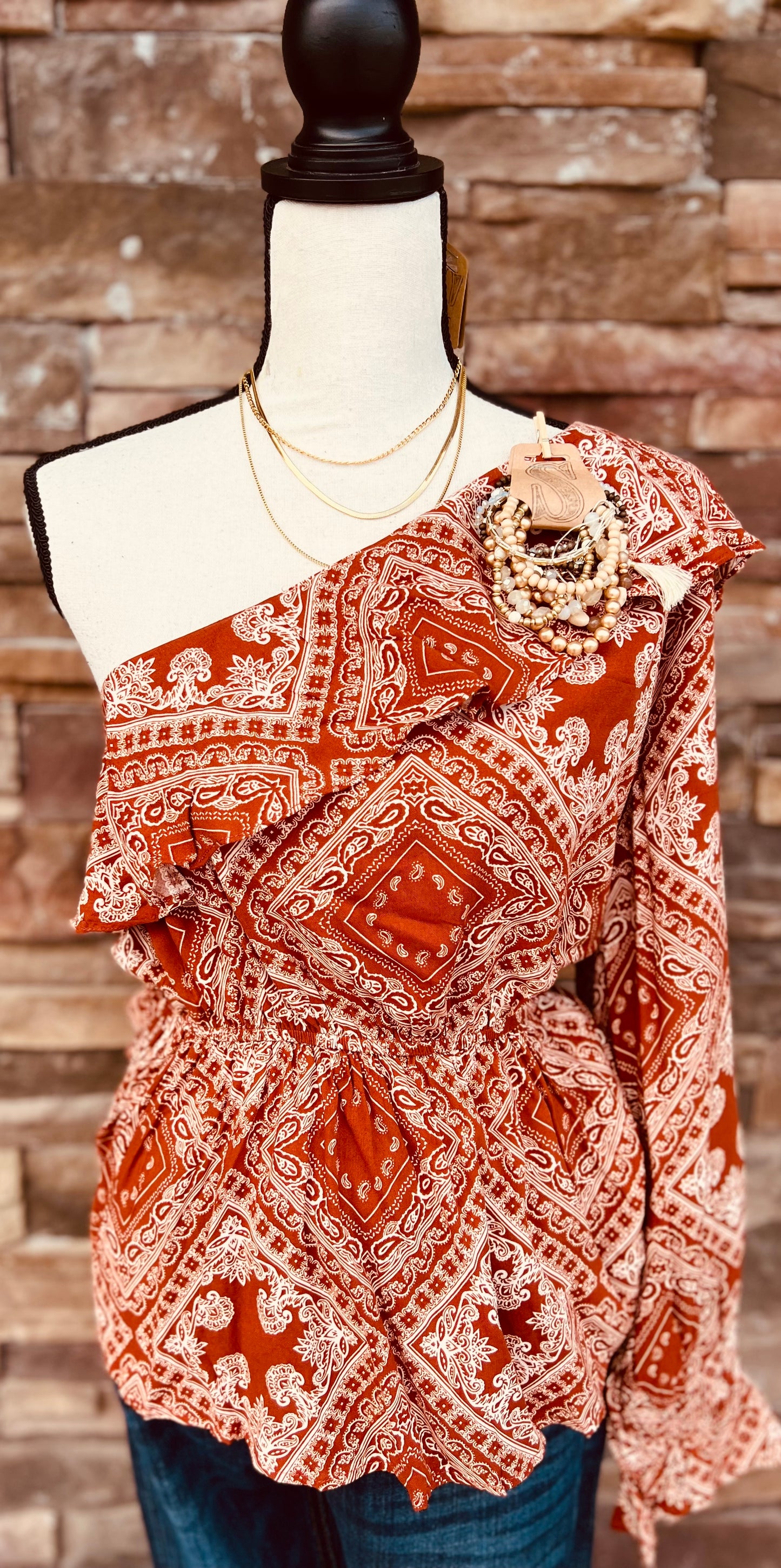 Aztec Printed One Shoulder Top