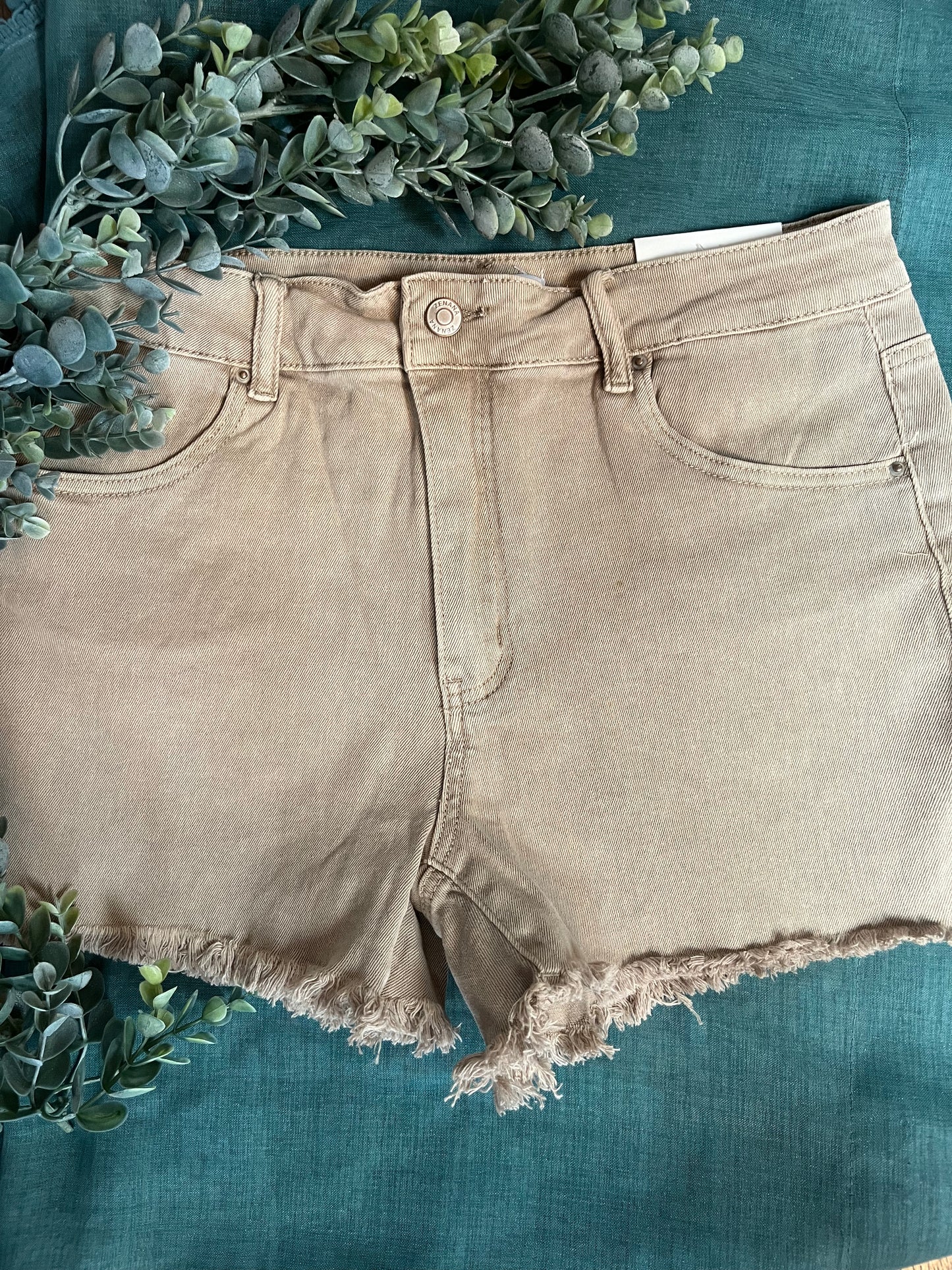 Acid Washed Frayed Cutoff Hem Shorts