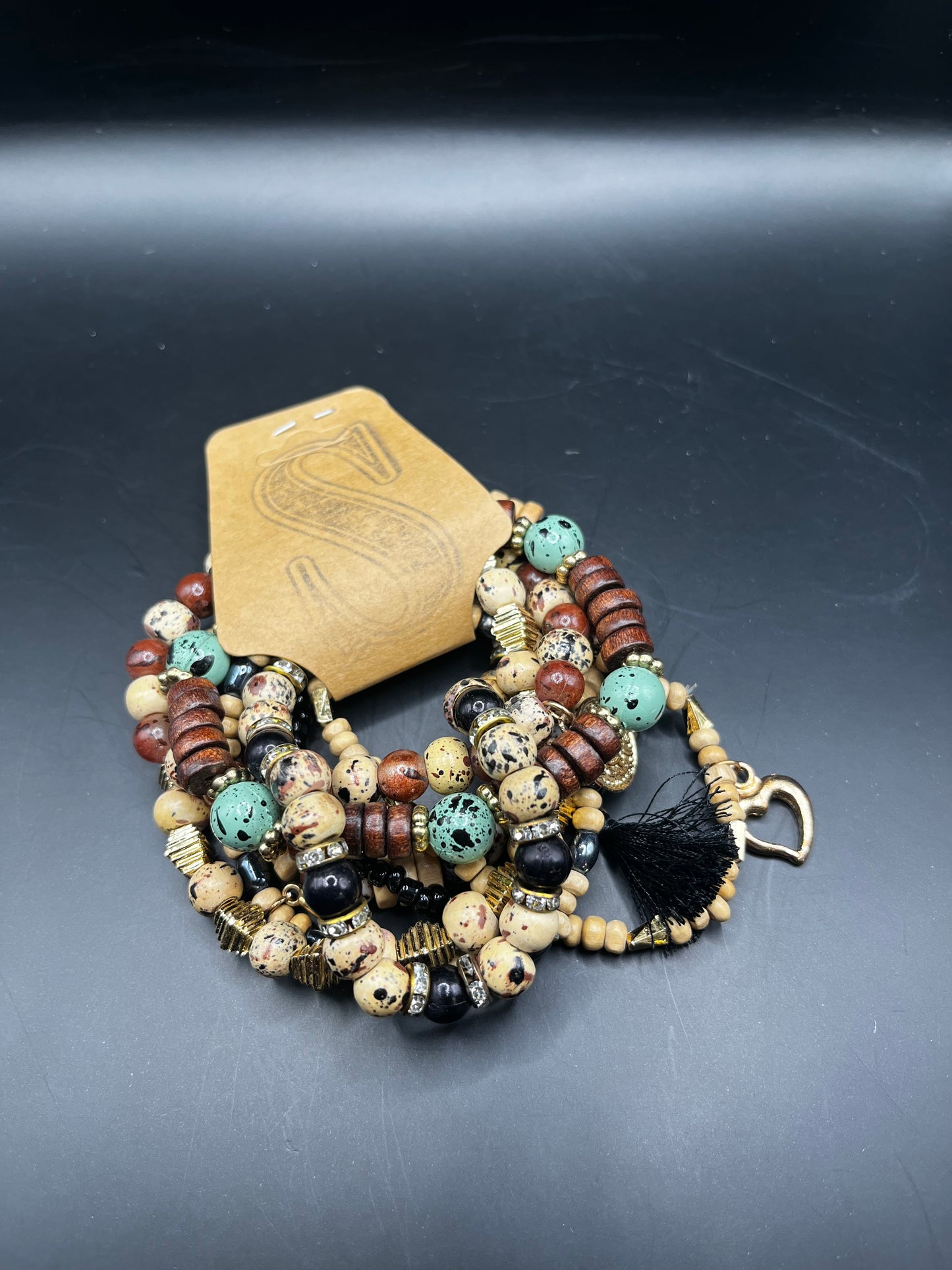 8-Layered Nautral Stone & Bead Bracelet