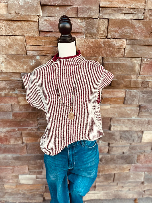 Two Tone Ribbed Knit Sweater Vest