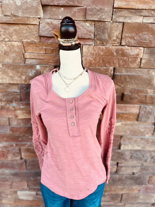 Sleeve Lace Trim Solid Knit Top