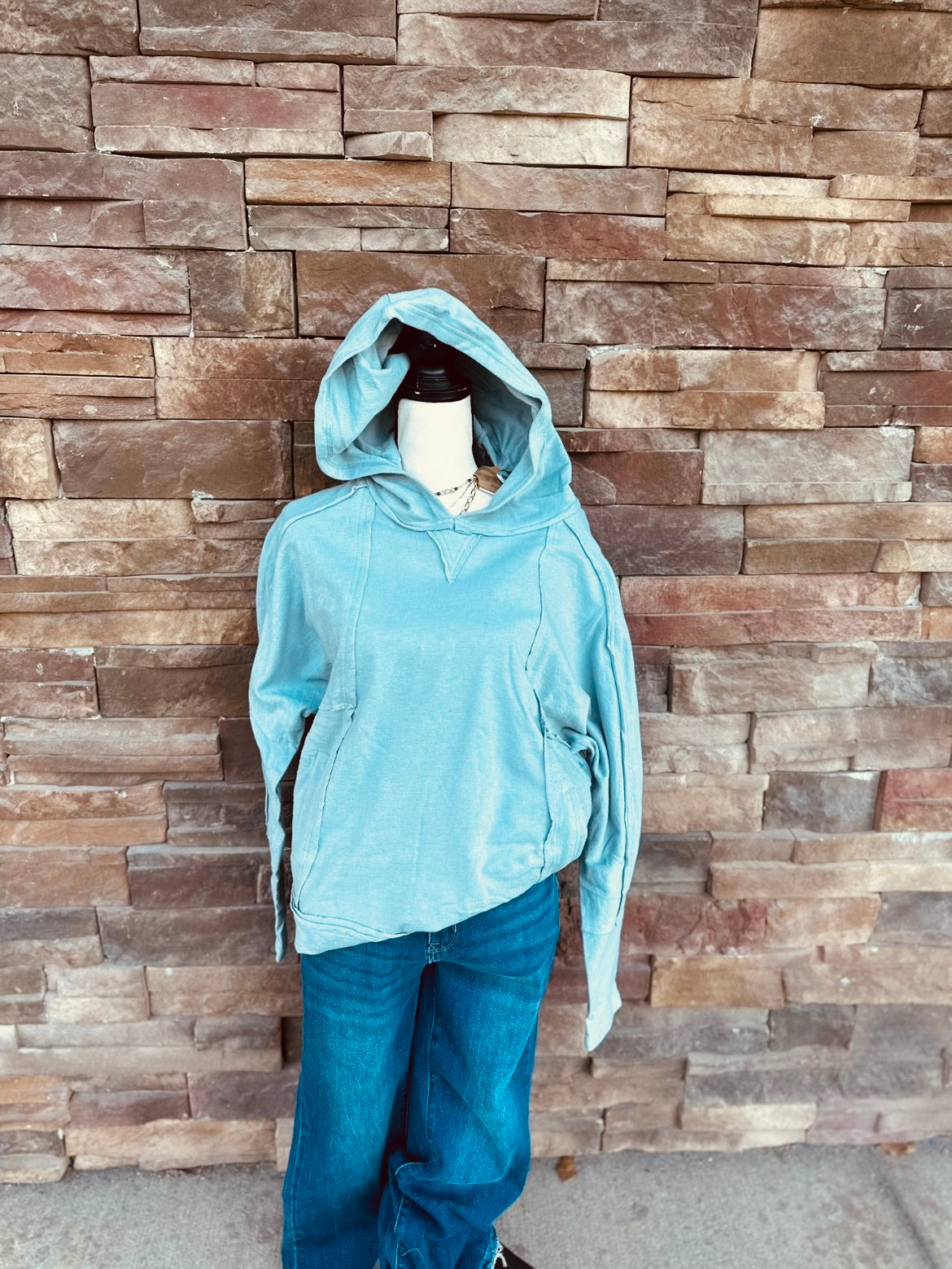 Raw Edge Cute Detail Hoodie Knit Top