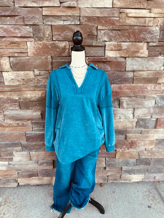 Mineral Washed Oversized French Terry Knit Top