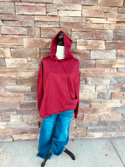 Oversized Cable Knit Textured Knit Hoodie Top