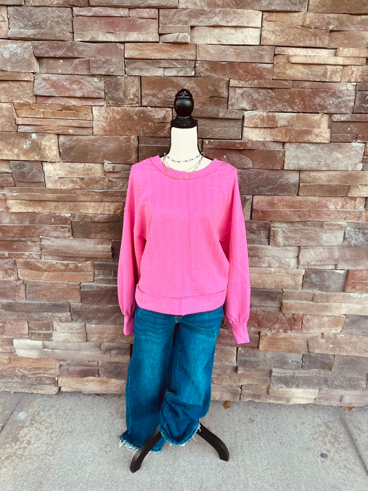 Raw Edge Detail Oversized Textured Knit Top