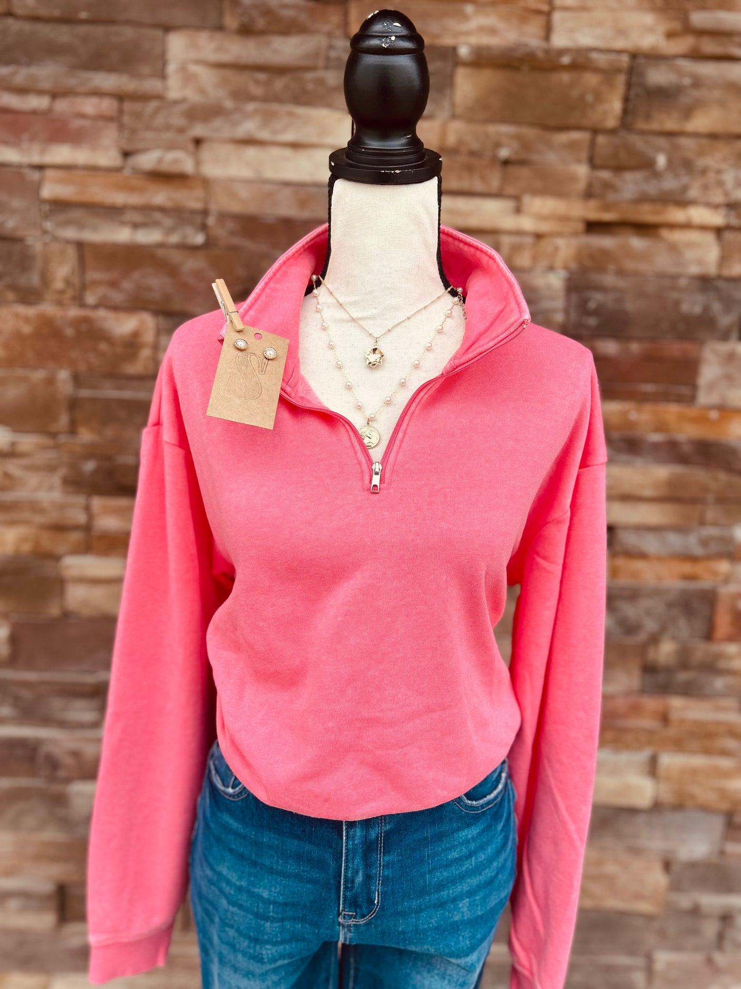 Half-Zip Burnout French Terry Pullover Top