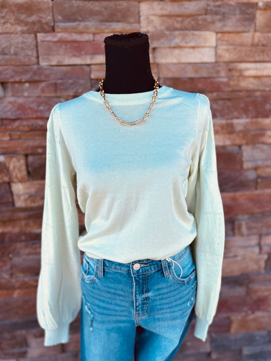 POINTELLE PUFF SLEEVE SWEATER MSW10115