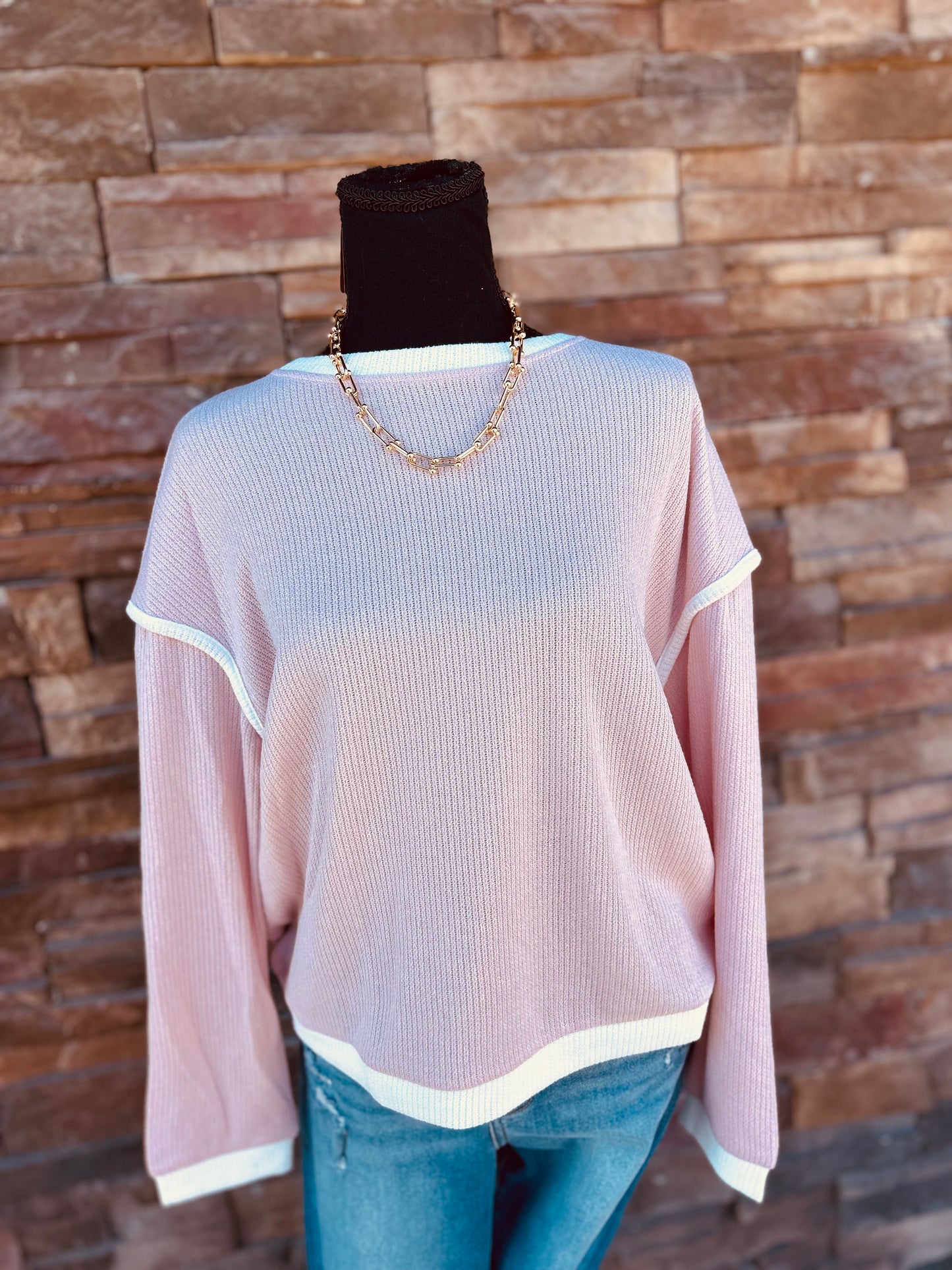 Colorblock Crewneck Knit Look Long Sleeve Pullover Top