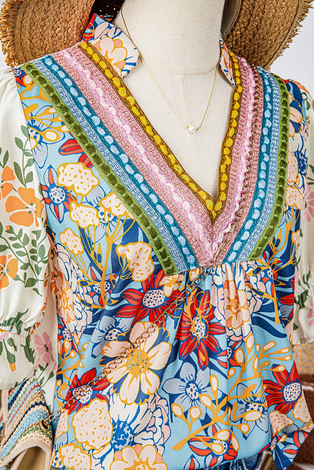 Crochet Boho Half Sleeve Floral Blouse-Missy & Plus Size