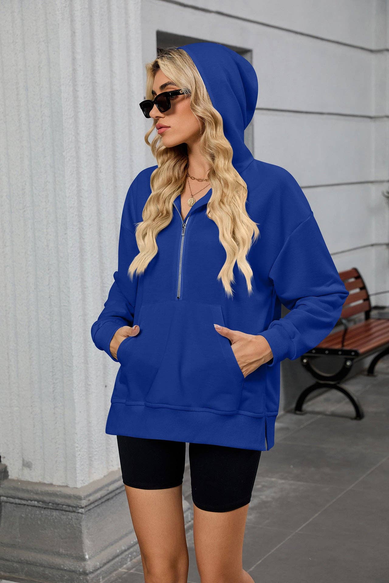 Women’s Half-Zip Hoodie with Kangaroo Pocket | Oversized Pullover