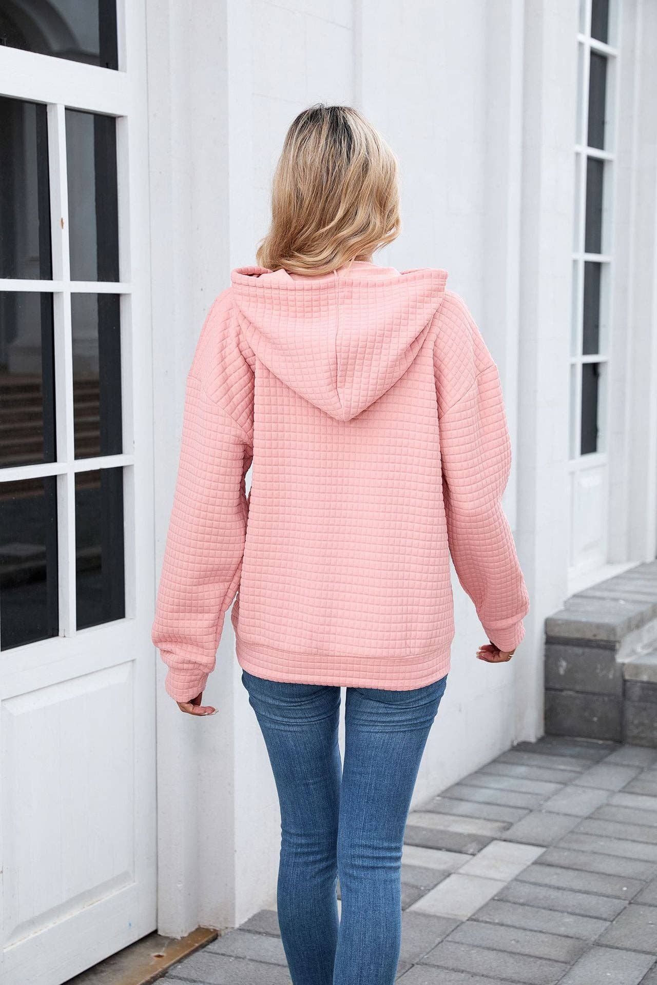 Waffle Knit Hoodie | Oversized Pullover with Kangaroo Pocket