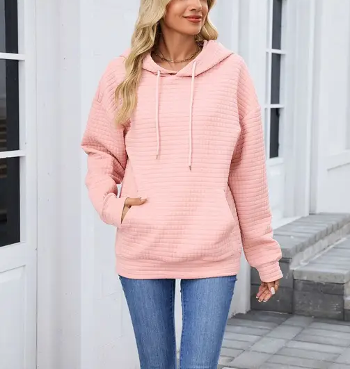 Waffle Knit Hoodie | Oversized Pullover with Kangaroo Pocket