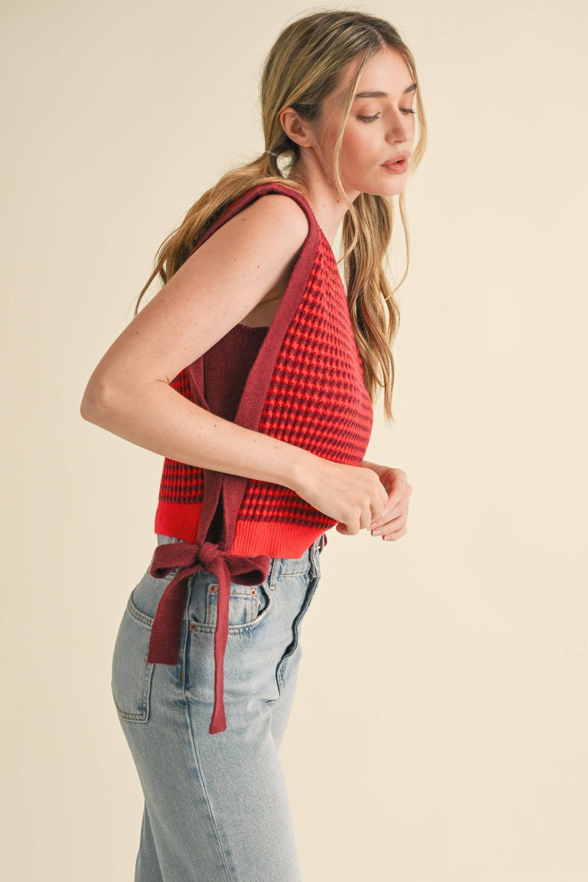 STRIPED SIDE TIE SWEATER VEST MSW10723