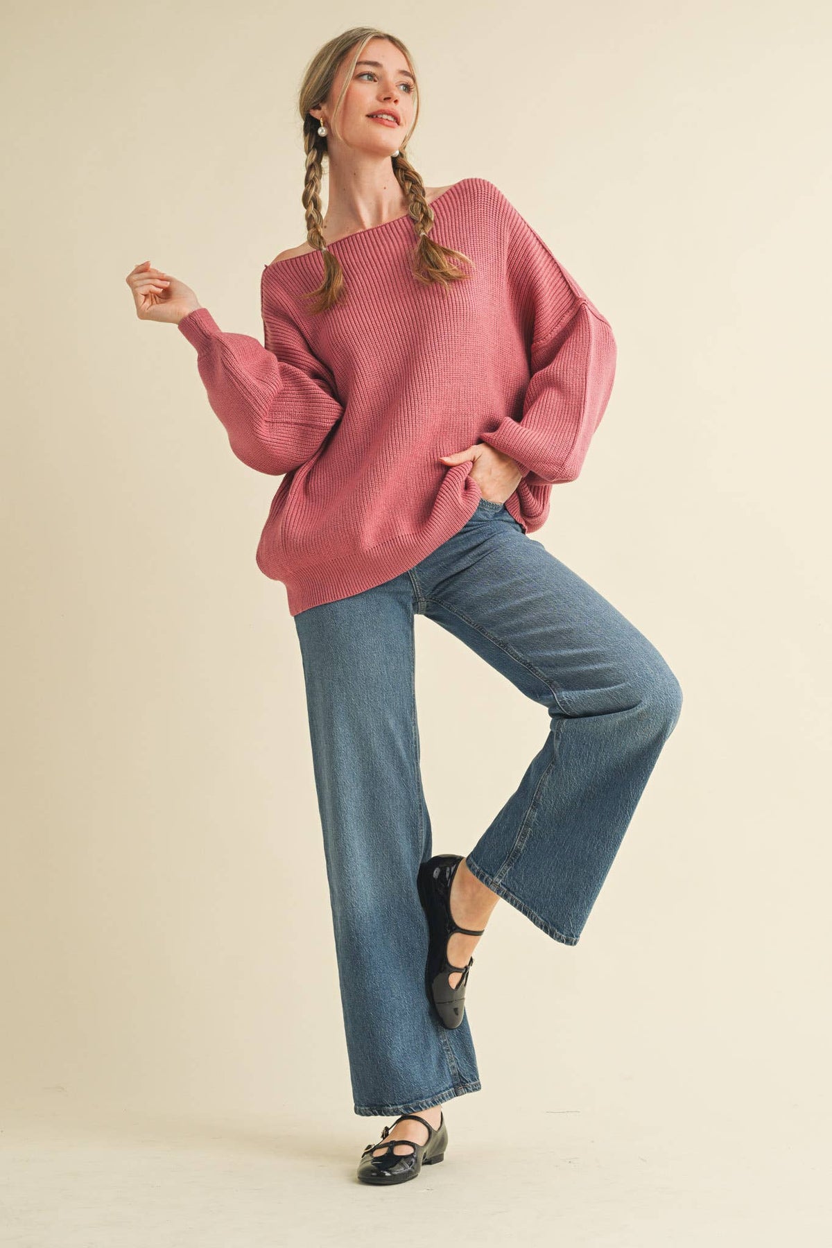 BOAT NECK BUBBLE SLEEVE SWEATER MSW8147