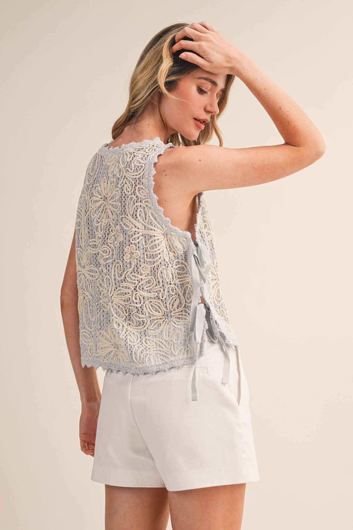FLORAL CROCHET TANK WITH SIDE TYING DETAIL MTP4770