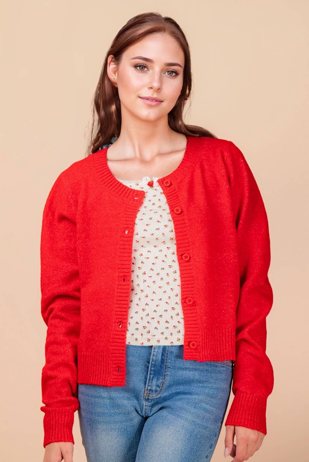 Print & Solid Soft Knit Sweater Cardigan Top
