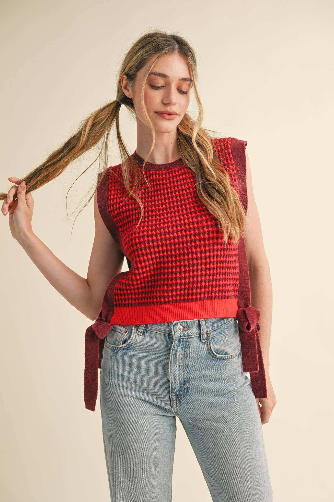 STRIPED SIDE TIE SWEATER VEST MSW10723