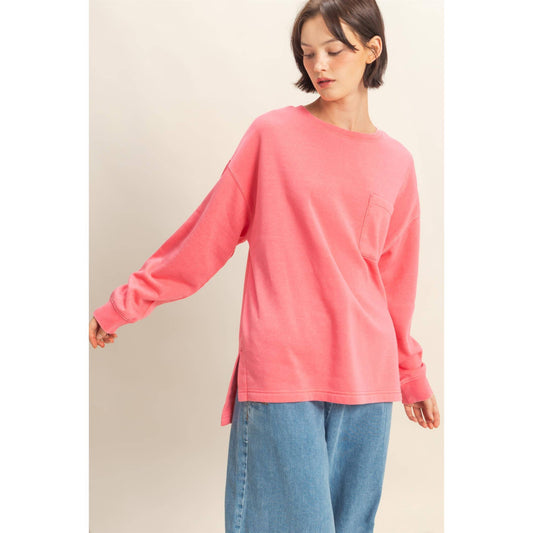 Basic Crew Neck Single Pocket Pullover Sweatshirt