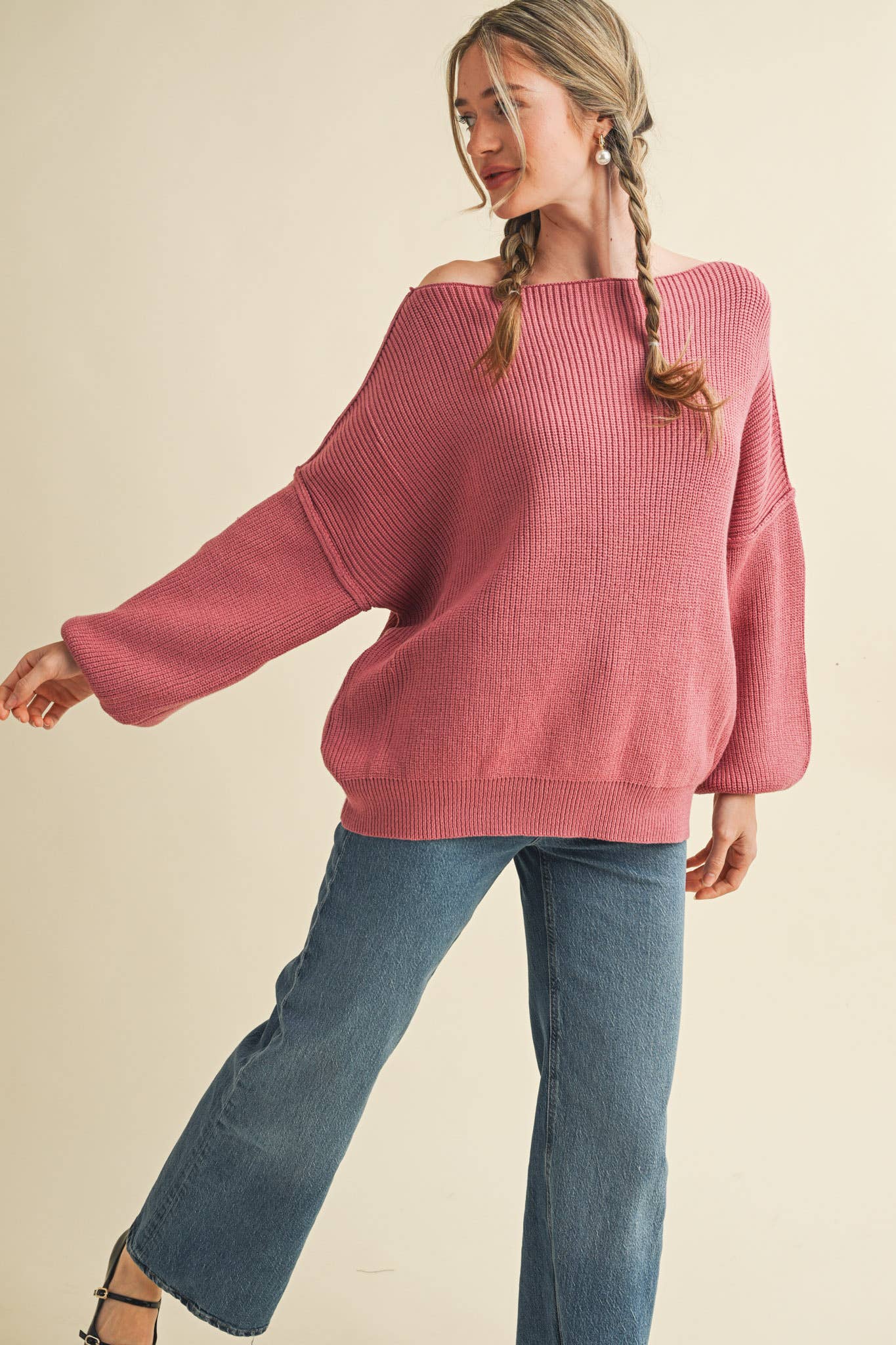 BOAT NECK BUBBLE SLEEVE SWEATER MSW8147