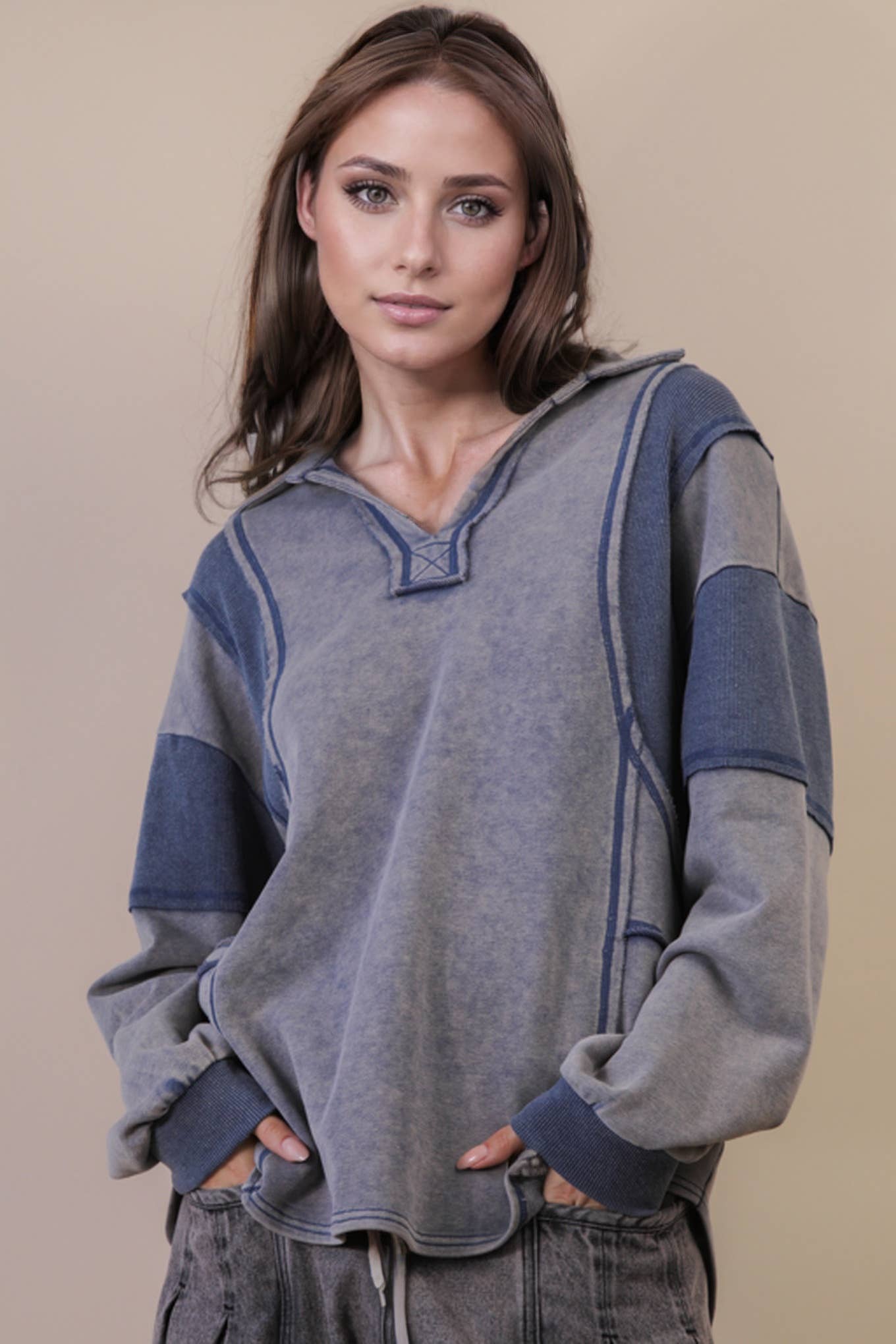 Mineral Washed Oversized French Terry Knit Top