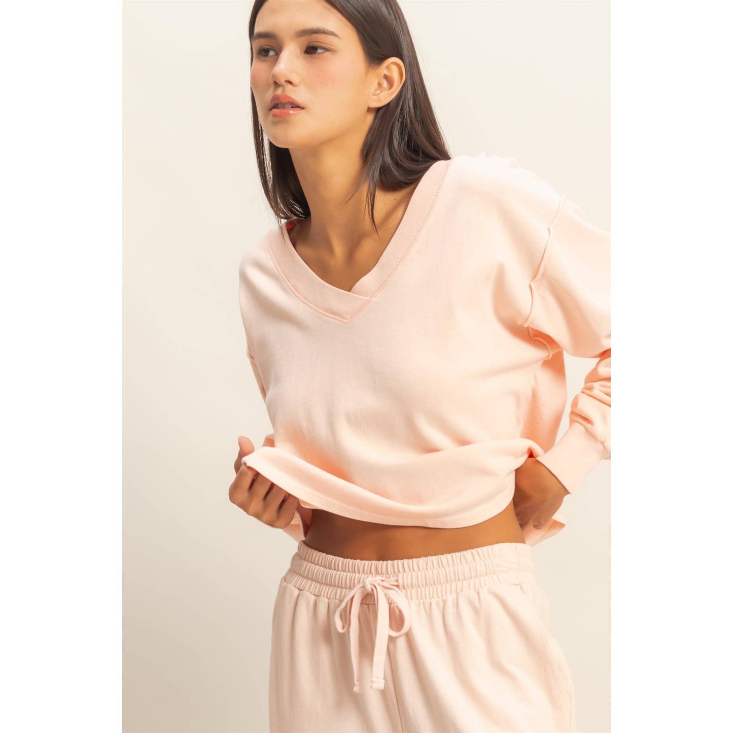 V-Neck Long Sleeve Crop Top