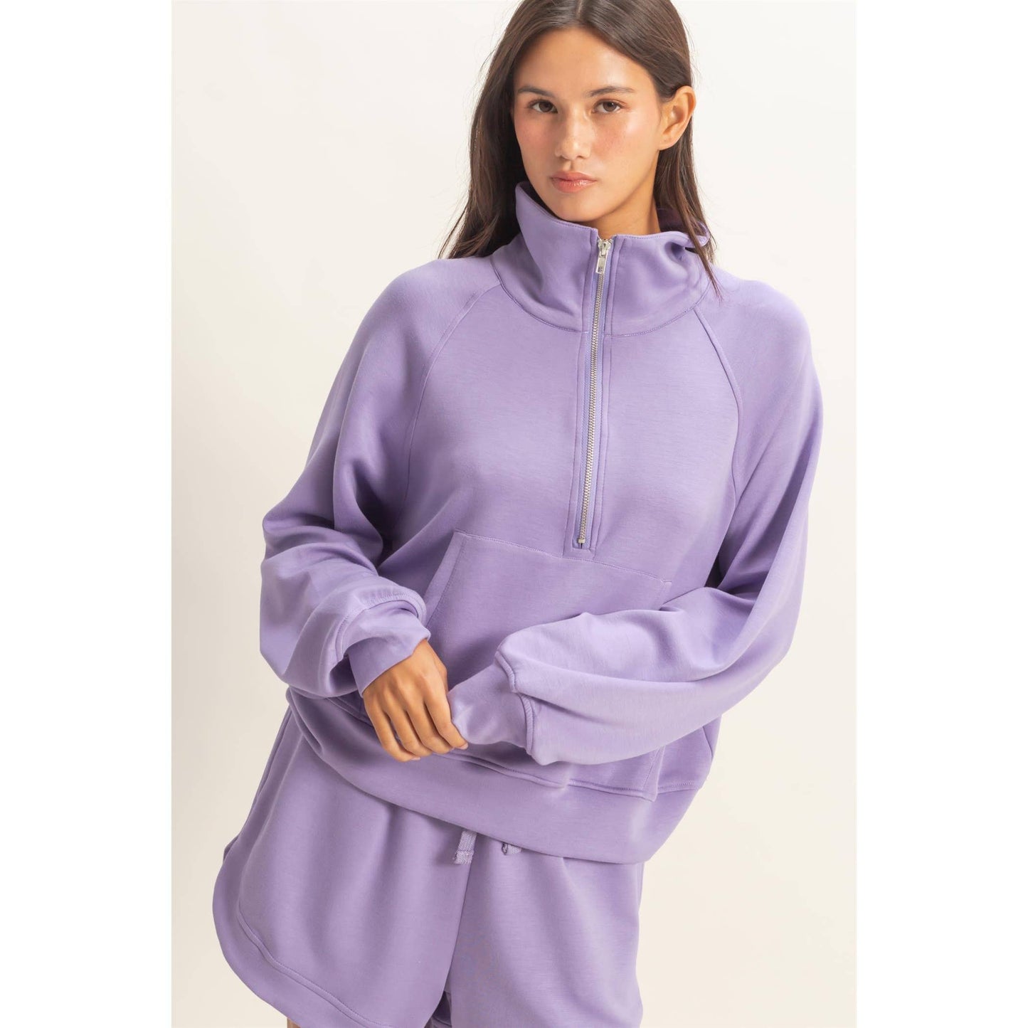 Half-Zip Collar Pullover Long Sleeve Top