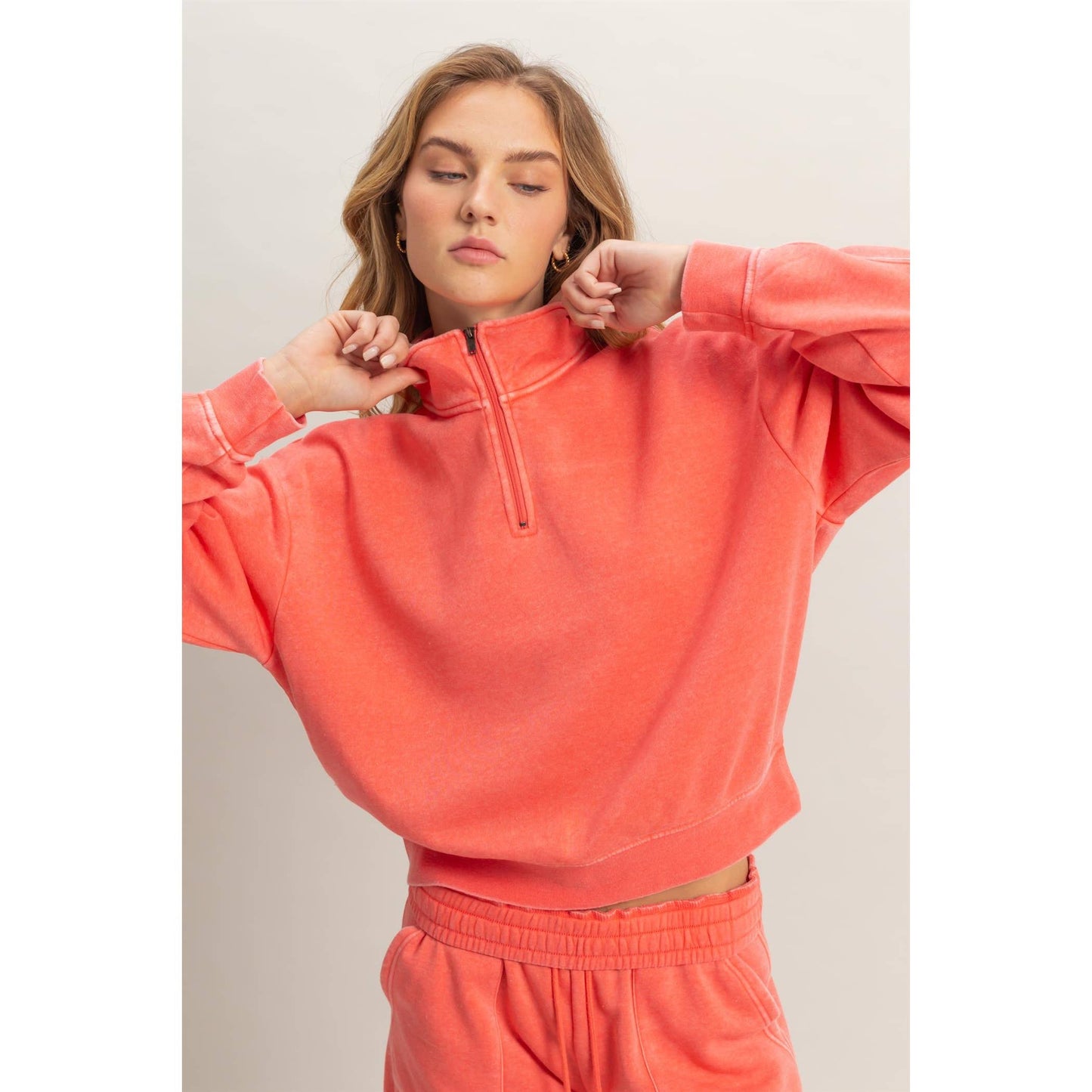 Pullover Half Zip Up Terry Sweatshirt