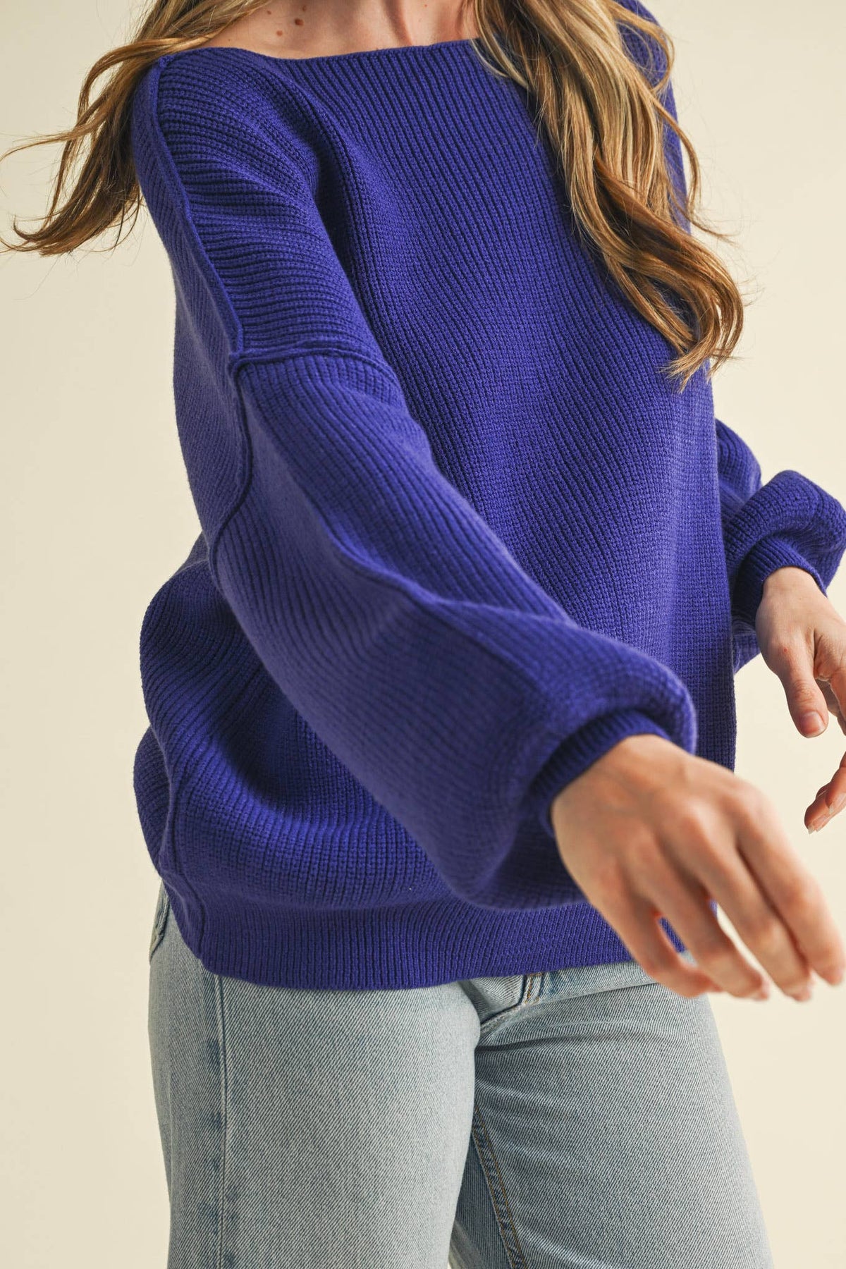 BOAT NECK BUBBLE SLEEVE SWEATER MSW8147