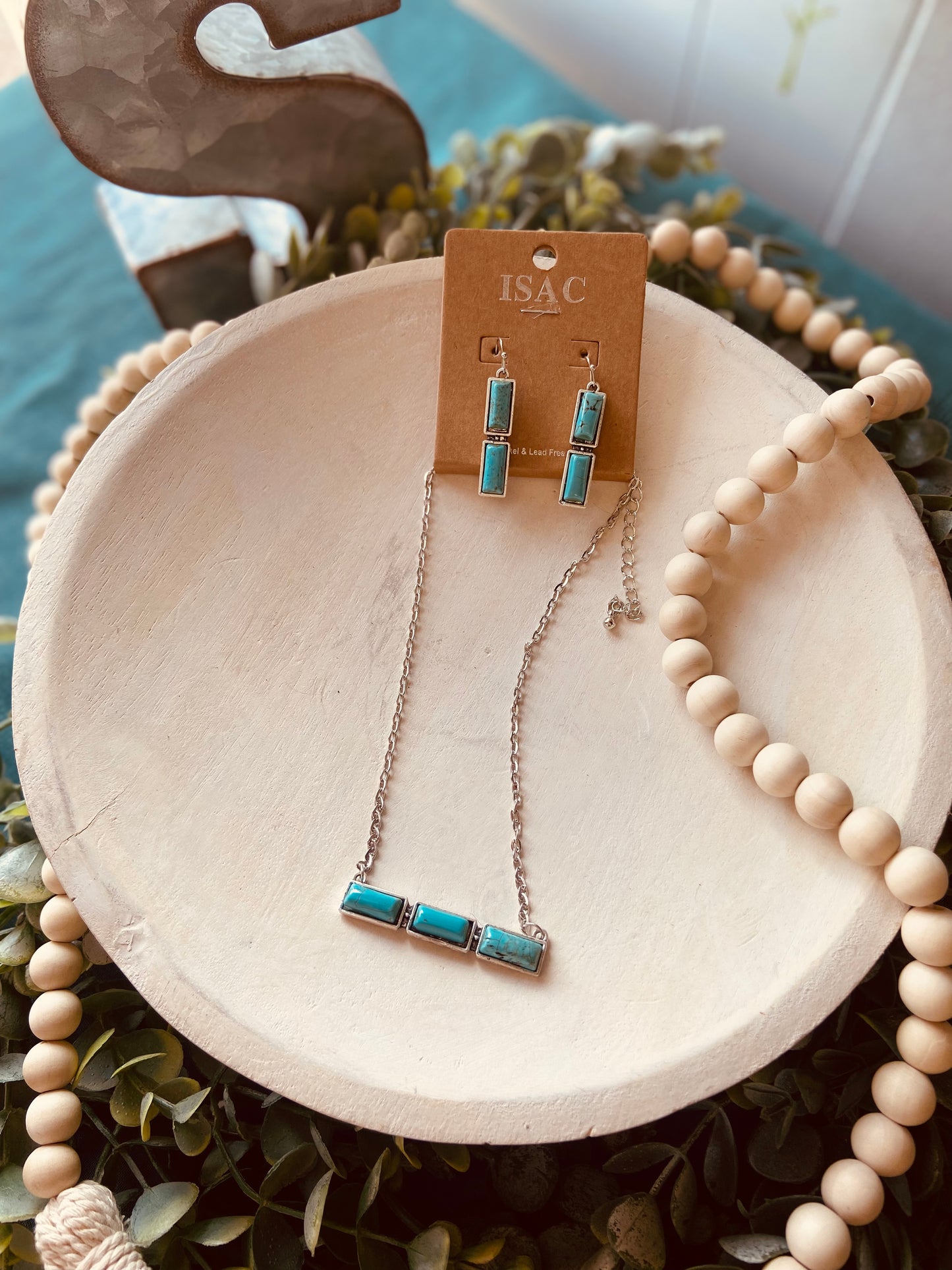 Turquoise Necklace Earrings Set