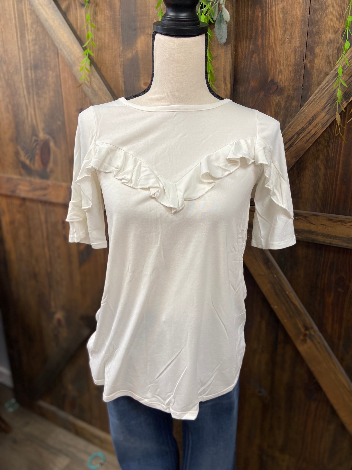 Ivory Front Line Ruffle Detail Top