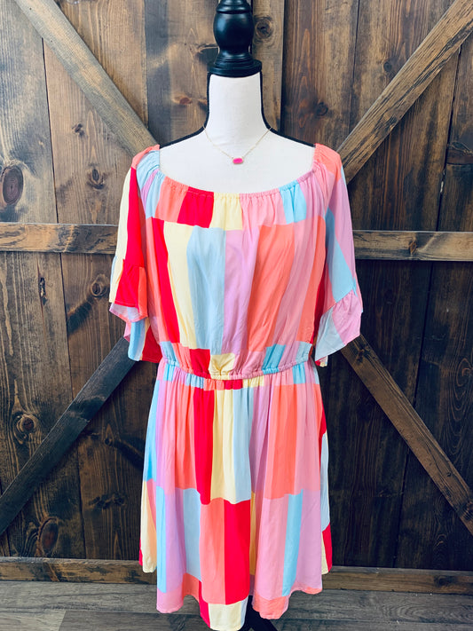 Colorful Off the Shoulder Curvy  Dress