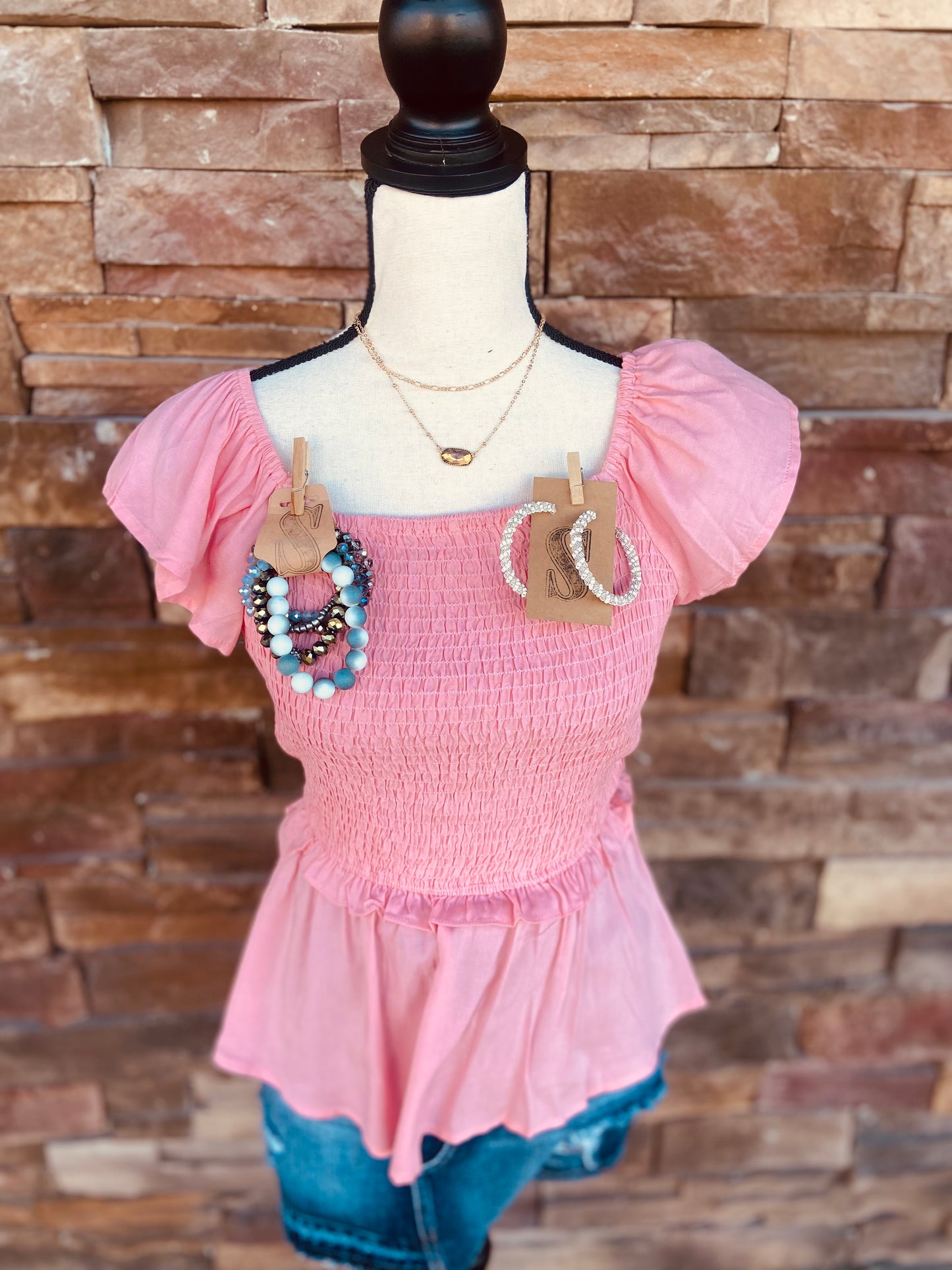 Fitted Smocked Top with Flowy Sleeves & Hem