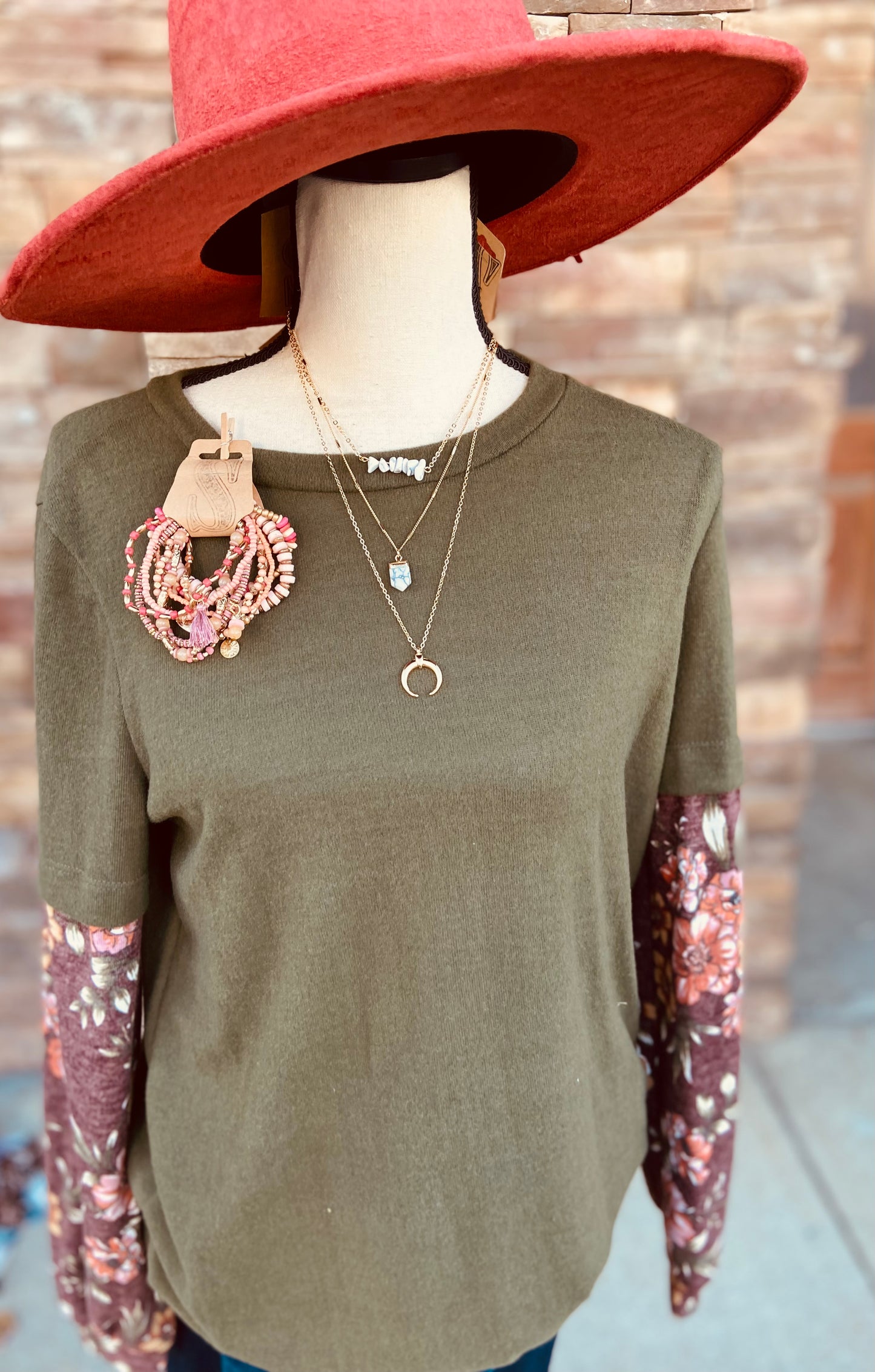 Olive Contrast Sleeve Top