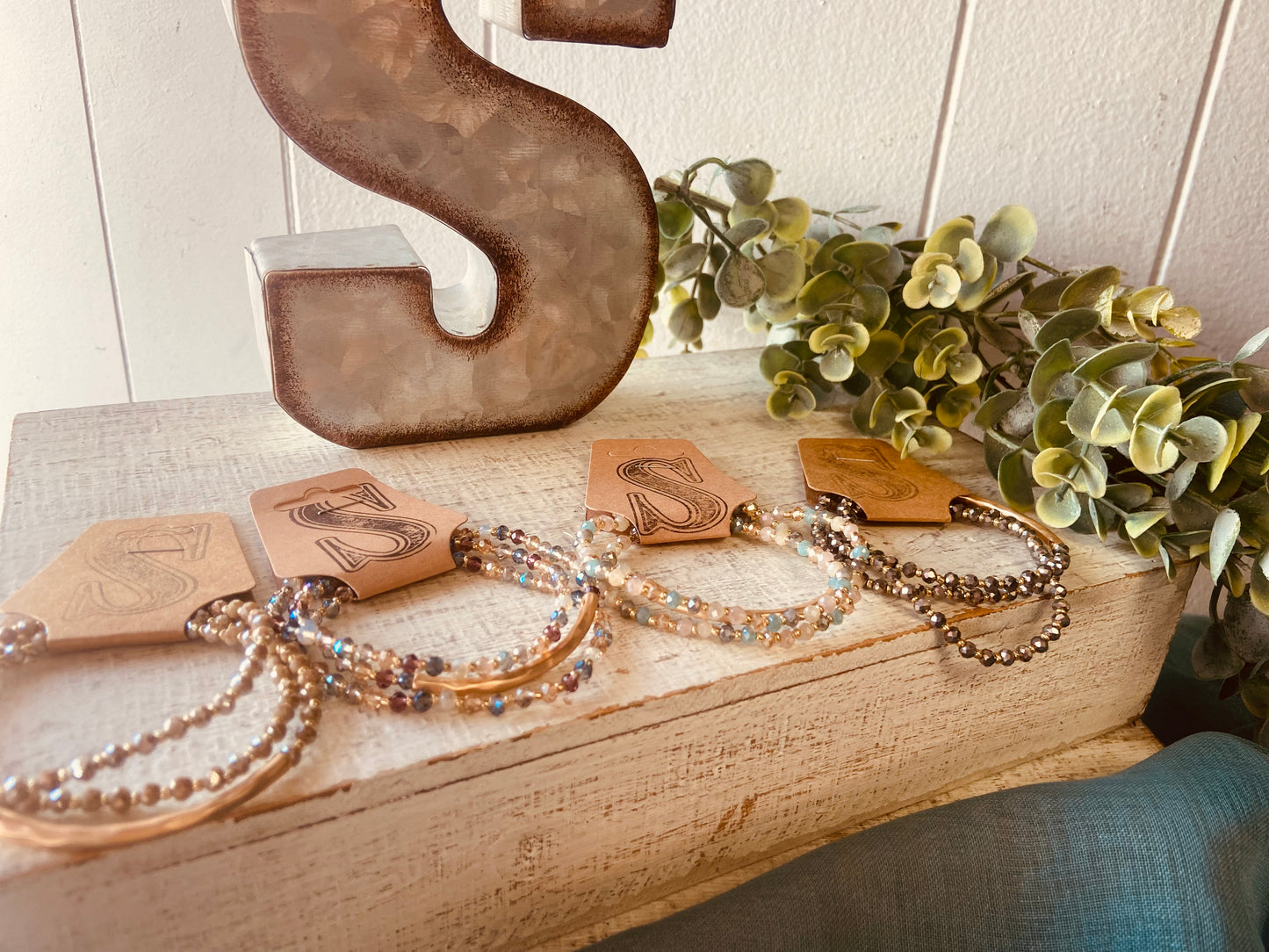 3 Strand Glass Bead Bracelets With Charms